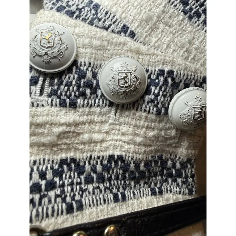 J.Crew Textured Navy Stripe Shift Dress, Crest Button Nautical Boucle, Size 12